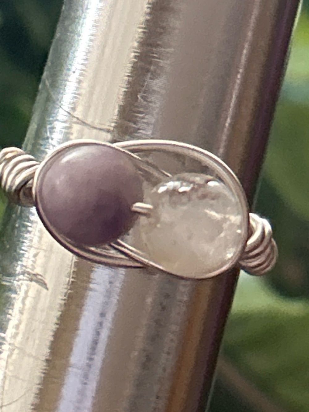 Handmade lepidolite + citrine wire wrapped crystal ring size 6